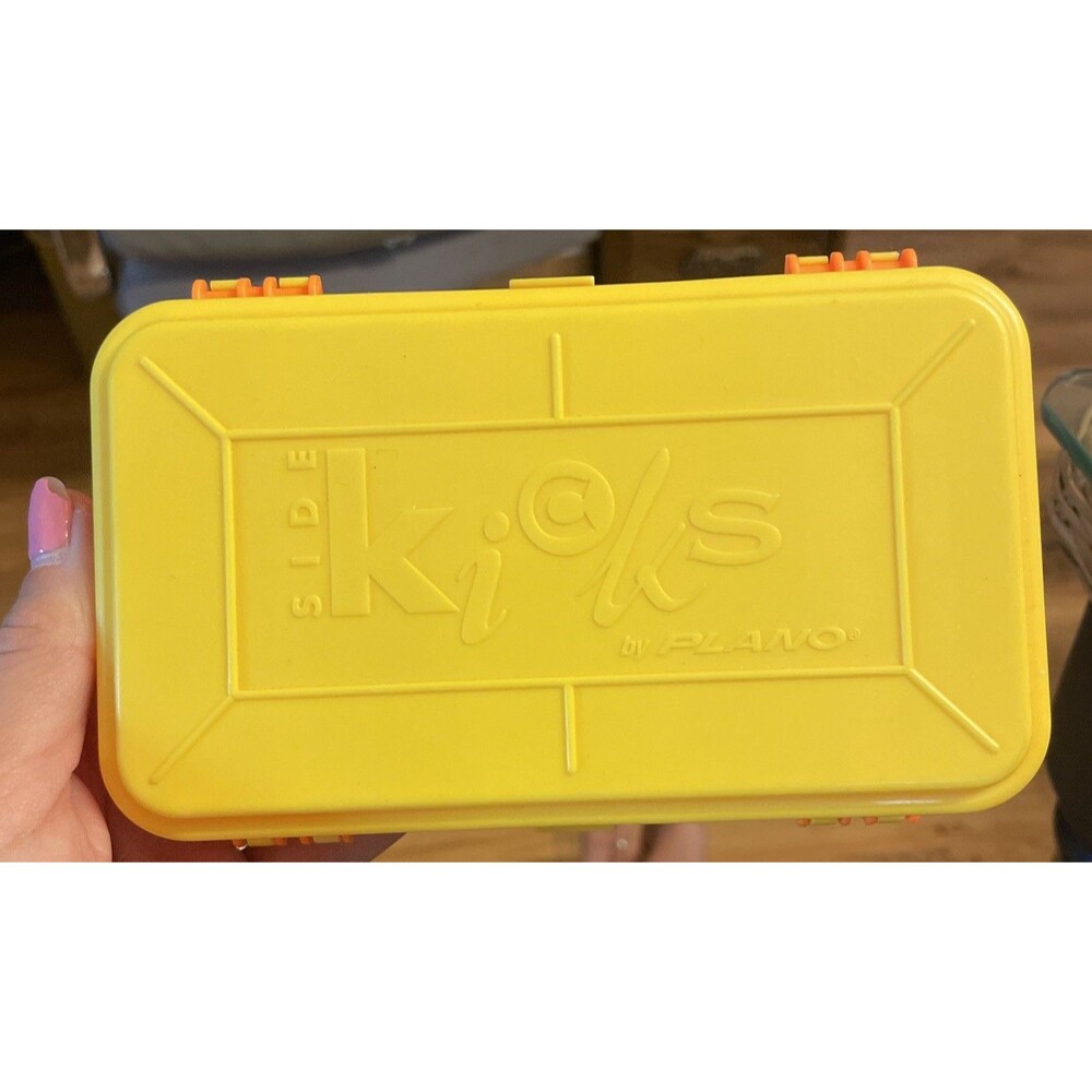 Vtg Plano Side Kicks Plastic Fishing Tackle Box, 3.5x6.5", Orange Yellow USA